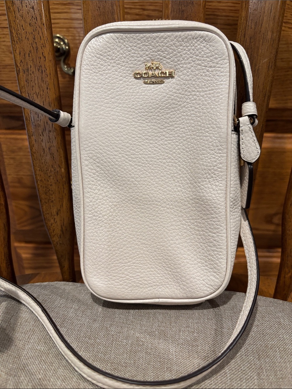 Coach White Pebbled Leather Crossbody Phone Bag with Gold Logo